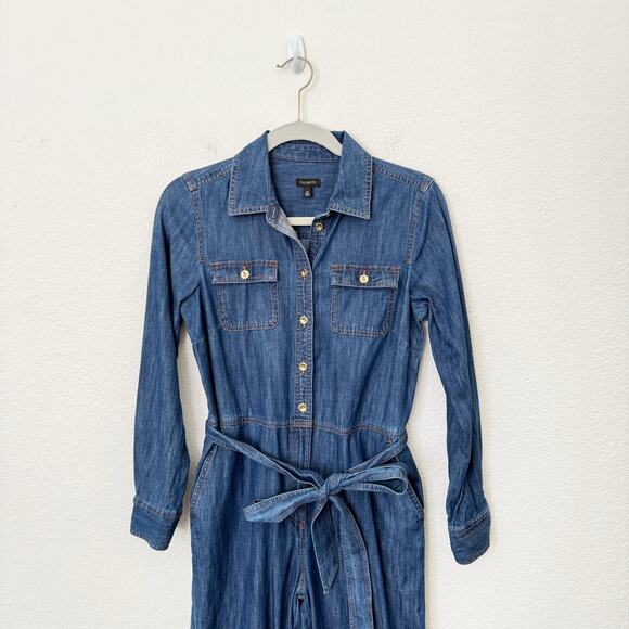 [Talbots] Blue Denim Moonlight Wash Utility Jumpsuit Long Sleeves Cotton Size XS - Picture 4 of 12